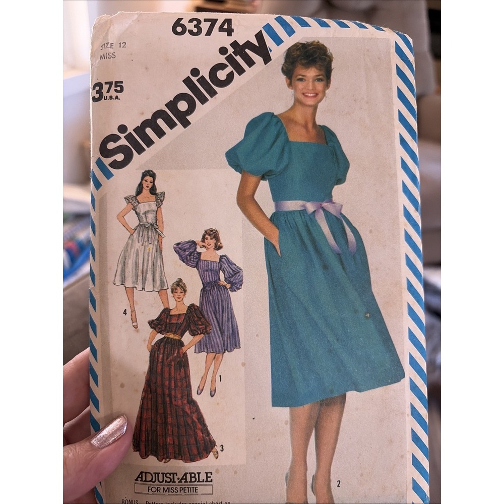 Vintage Simplicity 6374 Dress Sewing Pattern Size 12 Uncut Misses Petite 1983